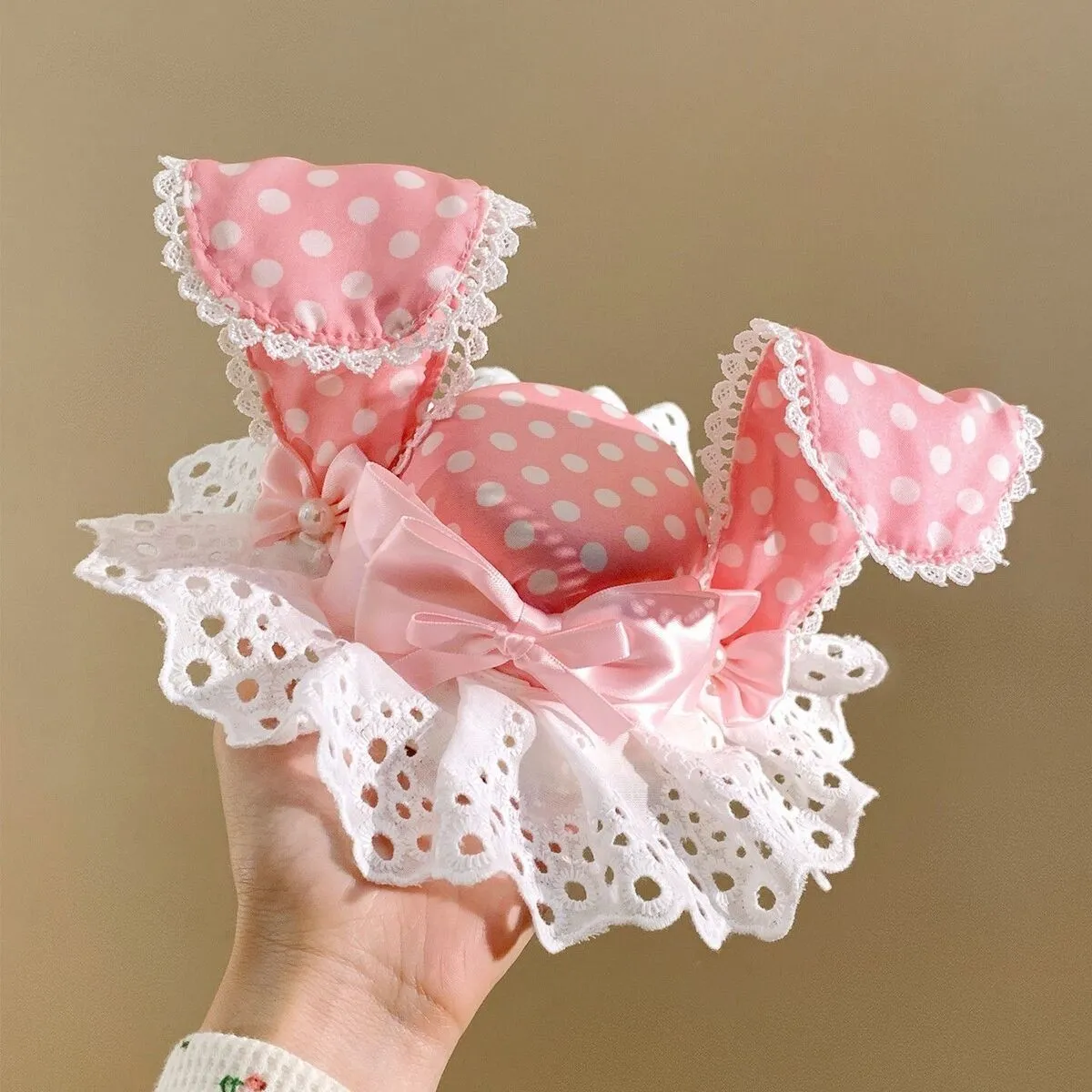 Pink Bunny Ear Bow Polka Dot Hat Clip for Women – Cute Premium Hair Clip, Birthday Headwear & Photo Prop Accessory for Girls
